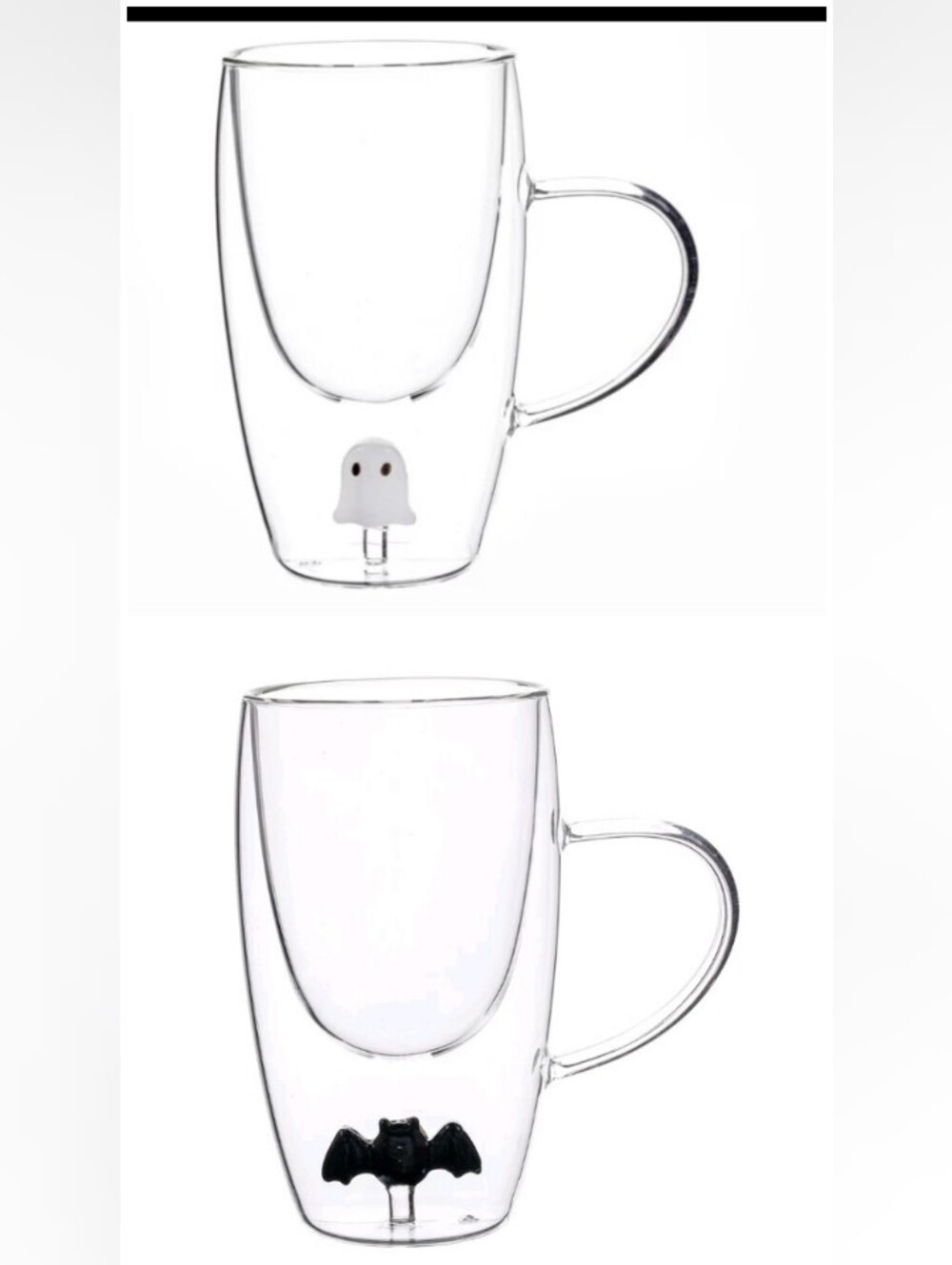 2 Pack! Halloween Clear Double-Wall Glass Mug Set - New In Box